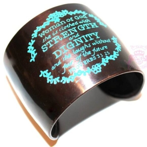 Woman of God Proverbs 31 Strength Dignity Antique Bronze Patina Cuff Bracelet - Picture 1 of 2